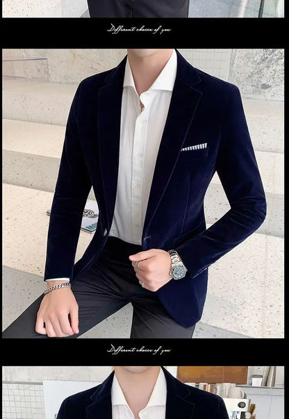 Mens Blazer Men's Fashion Business Corduroy Shirt Gentleman British Style Casual Slim-fit Wedding Work  Mens Blazer Jacket  5XL