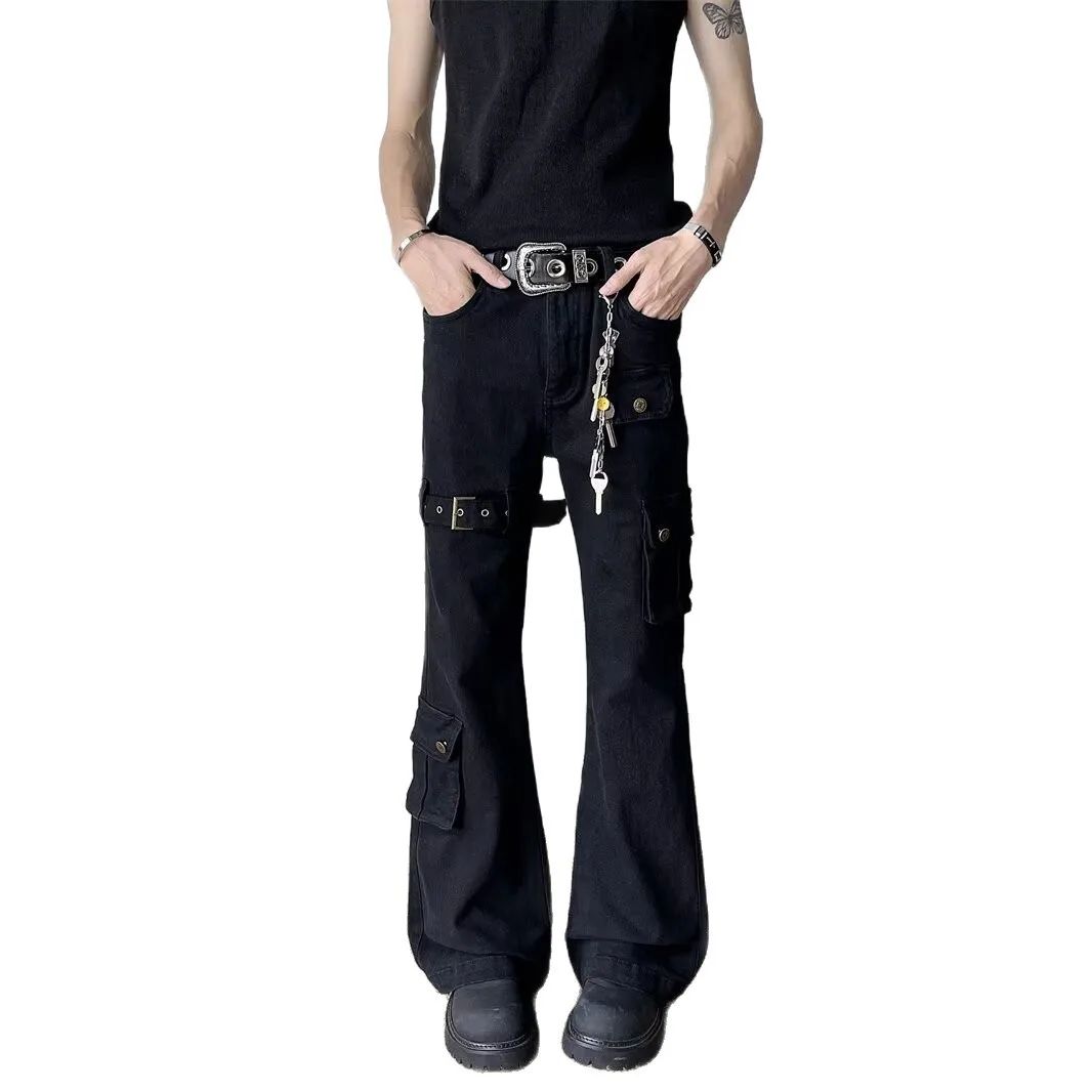 Calça Jeans Boca de Sino Masculina e Feminina, Ajustada, Estilo Fino, Casual, Fashion de Rua, da China Continental