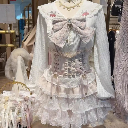 Japanese Lolita Lace Layered Skirt Women Anime High Waist Maid Style Sweet Ruffle Cake Skirt Kawaii Harajuku A-Line Mini Skirt
