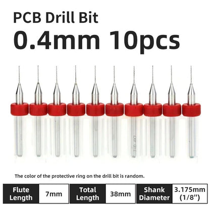 Broca PCB 10pcs Conjunto de Brocas Micro Diâmetro de Aço Tungstênio 1/8" Cabo Fixo Mini Broca CNC 0.1-3.175mm