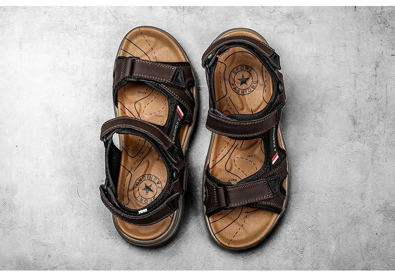 Fashion Men's Sandals Summer Soft Beach Flip Flop Comfortable Genuine Leather Sandals Outdoor Men Roman Sandals Size 46