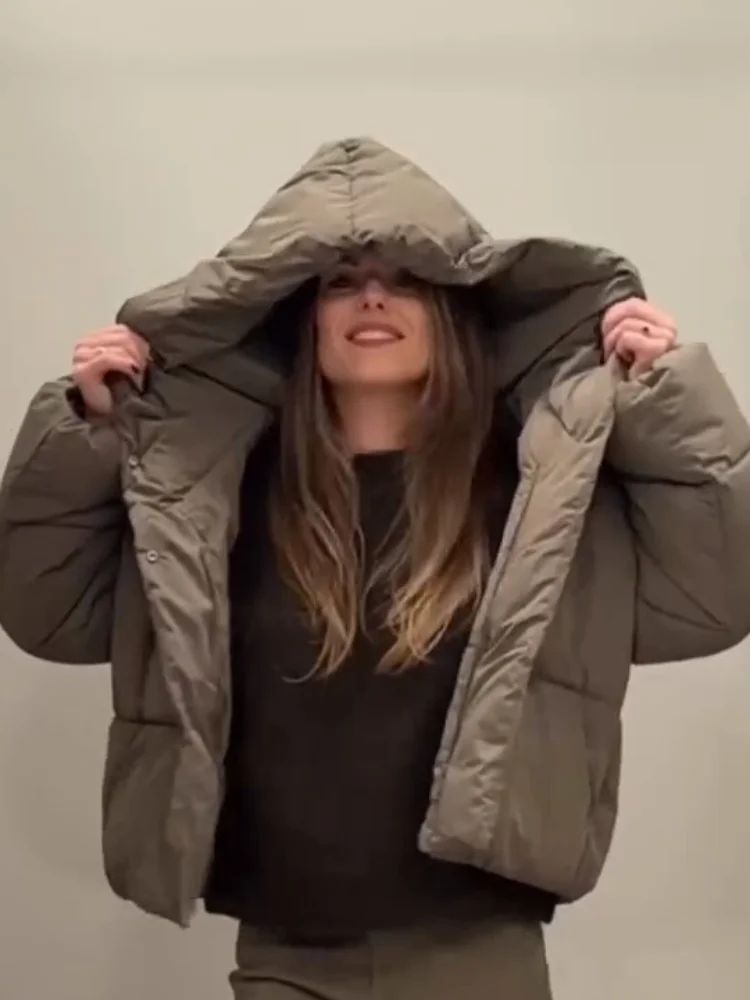 Women's Hooded Cotton Jacket Casual Winter Coat Comfortable Pocket Zipper Button Warm Lady Coats Daily Street Outerwear 2025