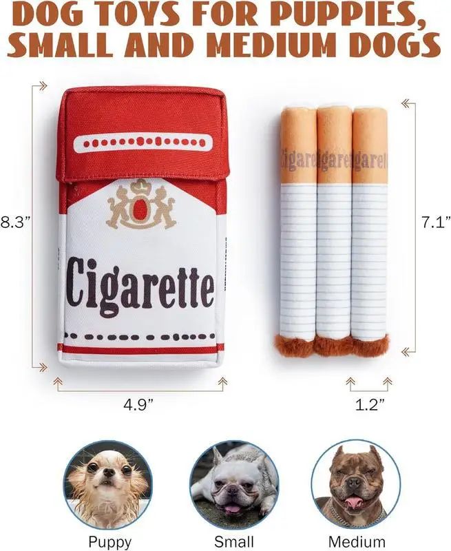 Brinquedos interativos engraçados de pelúcia para cães, design criativo de cigarro, brinquedo de mastigar que faz barulho para cães, o presente perfeito para cães brincarem