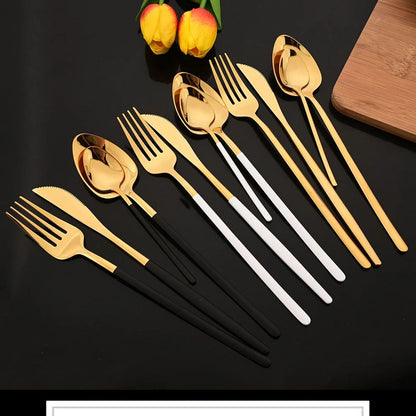 24Pcs Stainless Steel Dinnerware Set Kitchen Fork Spoon Knife Dinner Cutlery Set White Silver Western Flatware Tableware Set