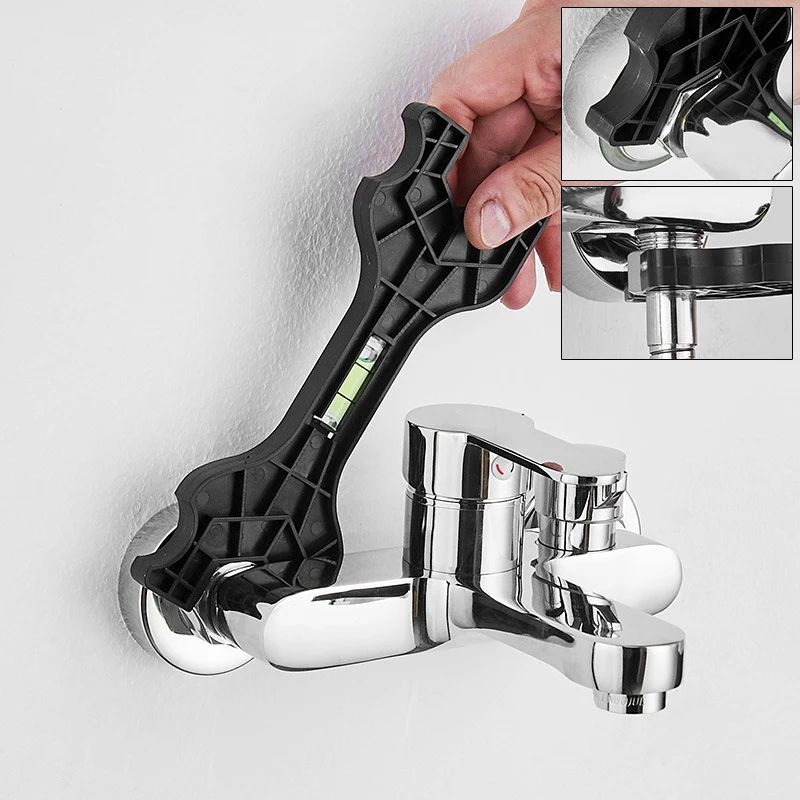 Chave Multifuncional de Duas Pontas com Nível, Chave Inglesa Manual para Torneiras, Ferramentas de Reparo Hidráulico para Torneiras Domésticas, Ferramentas Manuais para Encanamento
