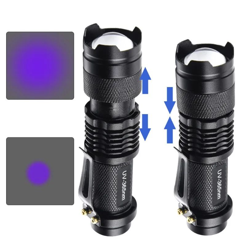 365/395nm UV Flashlight Zoomable Ultra Violet Torch Ultraviolet Lights for Pet Urine Stains Scorpions Fluorescent Agent Detector