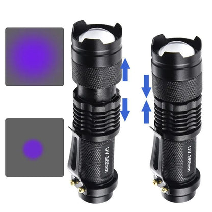 365/395nm UV Flashlight Zoomable Ultra Violet Torch Ultraviolet Lights for Pet Urine Stains Scorpions Fluorescent Agent Detector