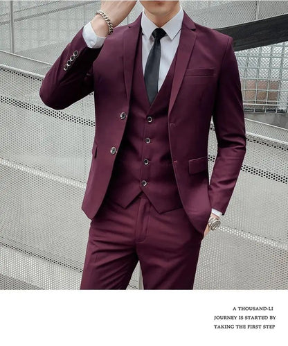 Suit S-7XL (Blazer+ Waistcoat + Trousers) Men's Fashion Business Dinner Gentleman Slim British-style Evening Dress Group Suit