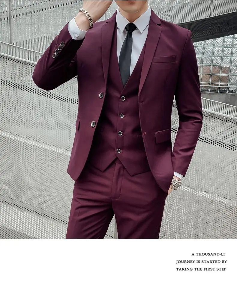 Suit S-7XL (Blazer+ Waistcoat + Trousers) Men's Fashion Business Dinner Gentleman Slim British-style Evening Dress Group Suit