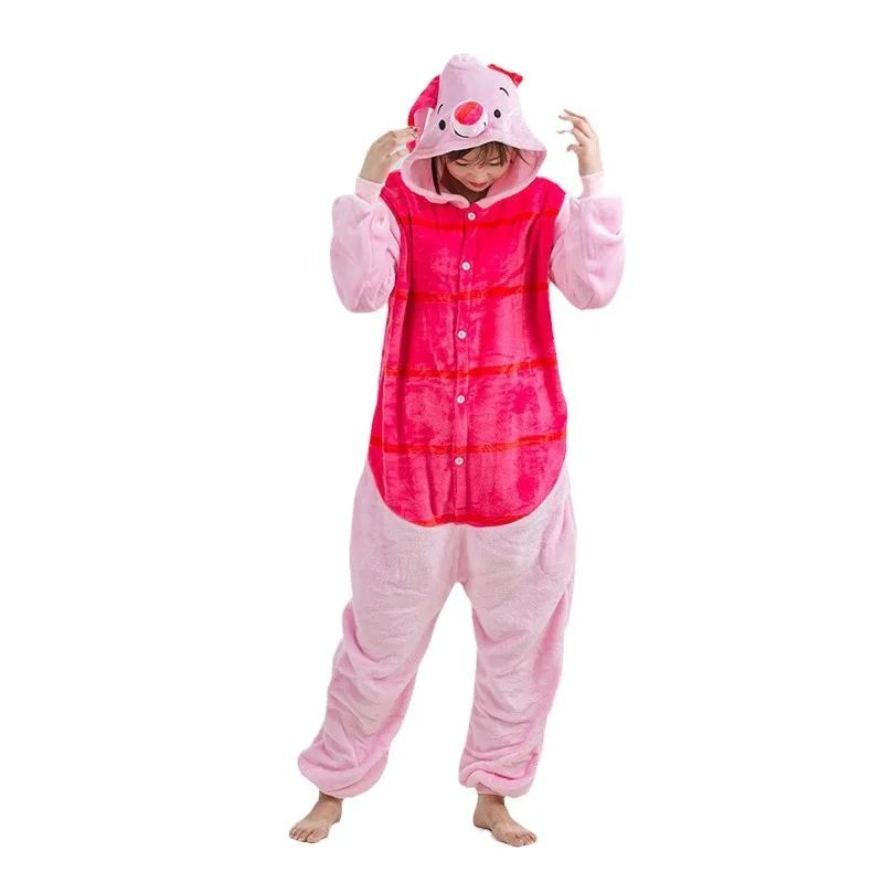 Halloween Cartoon Animal Onesie Pajamas Couple Hooded Plush Home Clothes Winter Warm Sleepwear Matching Family Outfits