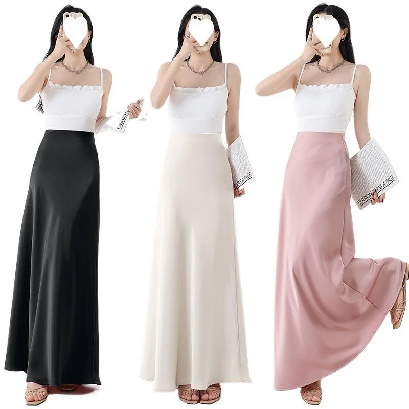 Plus Size Plus Size Satin Fish Tail Half Skirt Women's High Waist A- Line Midi Skirt Spring Summer New Style Bodycon Soft Dra...