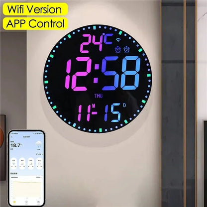 RGB LED Digital Wall Clocks Intelligent Wifi App Control Temperature Date Week Display Multi-functional Electronic Alarm Clock