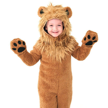 2?12Y Boys Girls Lion Animal Cosplay Costume, Deluxe Full Set Fleece Outfit for Halloween Purim Themed Party Fancy Jumpsuit