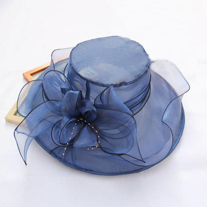 Chapéu Dobrável Feminino de Organza Floral para Igreja, Kentucky, Chá, Chapéu de Sol Elegante Fascinator para Cerimônia de Casamento Feminino