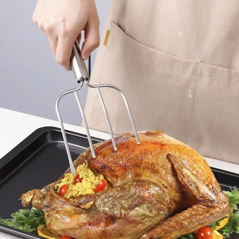 1pcs Stainless Steel Four Needle Turkey Fork Lamb Leg Skewer Barbecue Fork Steak Fork BBQ Outdoor Barbecue Tool