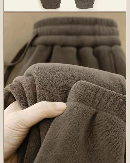 Double-Sided Zippered Fleece Pants For Men Thickened Winter Warm Sweatpants Casual Loose Fit Outerwear Trousers