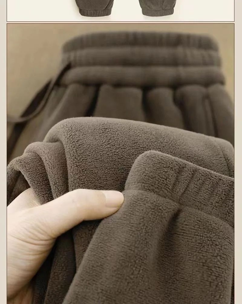 Double-Sided Zippered Fleece Pants For Men Thickened Winter Warm Sweatpants Casual Loose Fit Outerwear Trousers