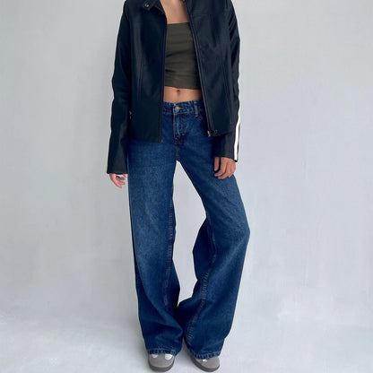 High Waist Straight Leg Women's Jeans Retro American Washed Denim Pants Autumn Street Style Wide Leg Trousers for Women