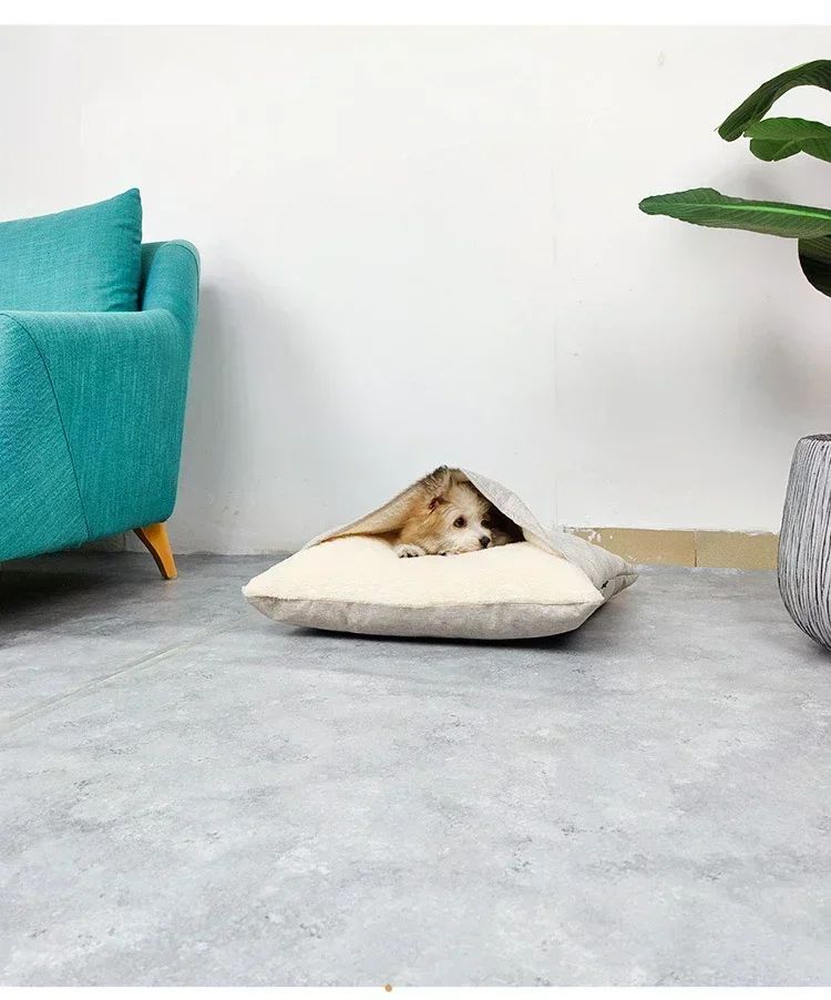 Cama para Animais de Estimação Lavável e Resistente à Mordida - Almofada de Pelúcia Removível Quente de Inverno para Cães Grandes e Gato Saco de Dormir para Pets