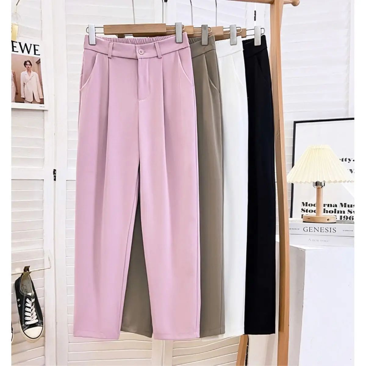 Korean High Waist Nine Point Trousers Female Fall Summer Casual Loose Office Lady Suit Pants Fashion Solid Color Work Pant New
