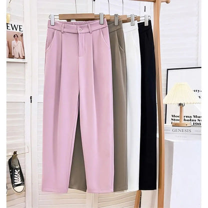 Korean High Waist Nine Point Trousers Female Fall Summer Casual Loose Office Lady Suit Pants Fashion Solid Color Work Pant New