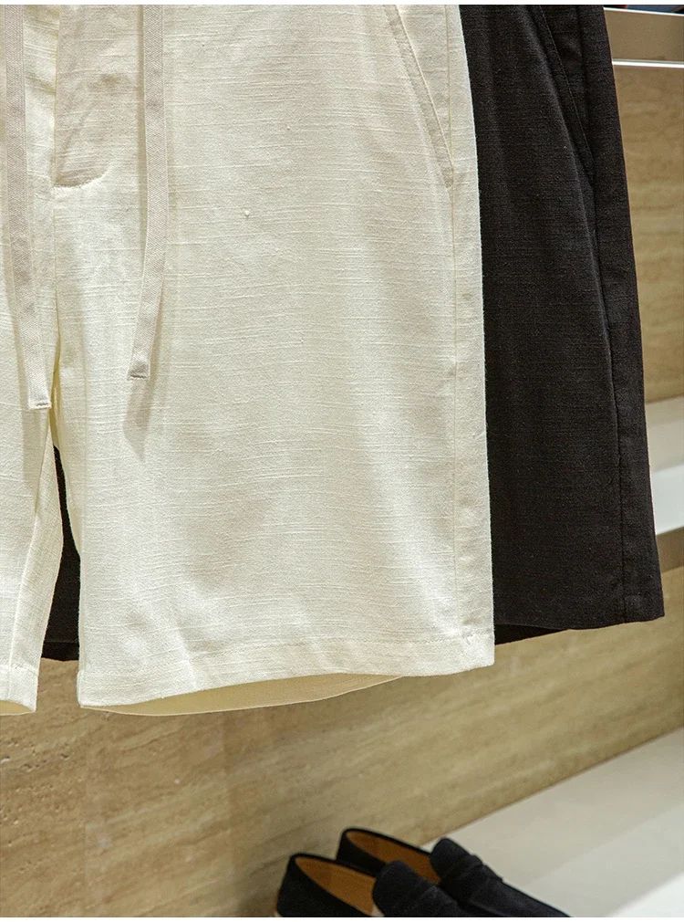 Ramie cotton blend comfortable and breathable summer drawstring casual linen shorts