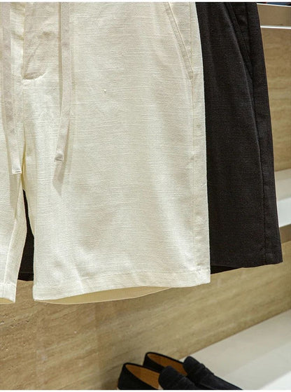 Ramie cotton blend comfortable and breathable summer drawstring casual linen shorts