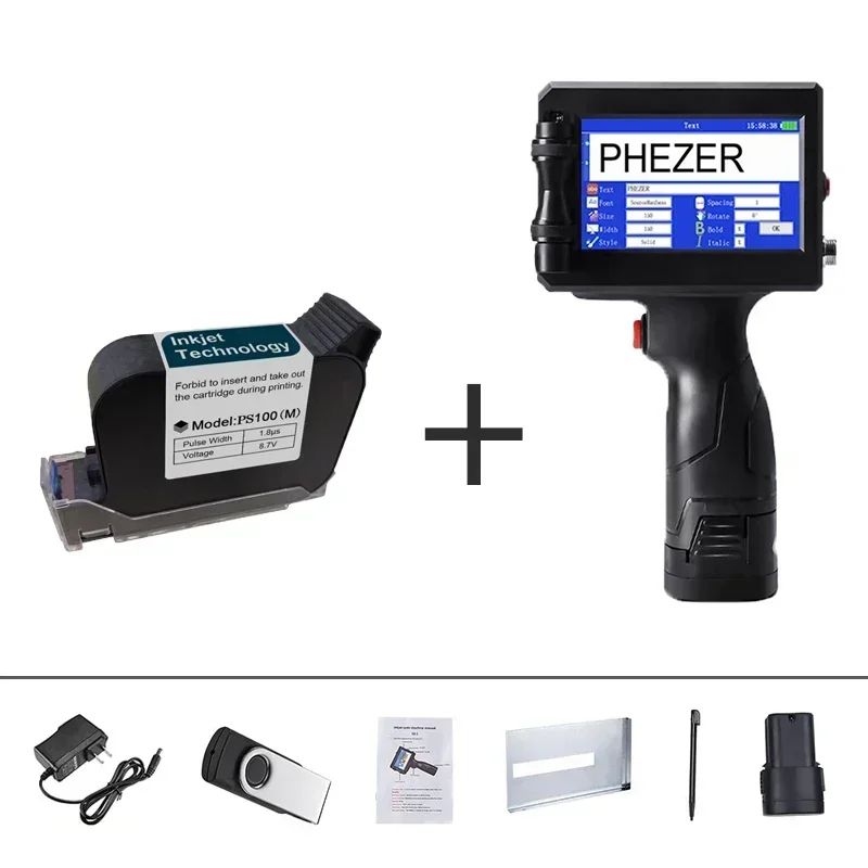 Phezer P15 12.7mm Label Printer QR Bar Batch Code Date Number Logo Expiry Date Handheld Inkjet Printer 28 Languages Portable