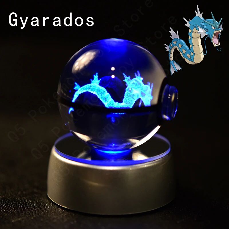 Esfera de Cristal 3D Pokémon 7CM 5CM Mewtwo Pikachu Gengar Bola de Cristal de Vidro Pokémon Pokebola Luminária Noturna LED com Base de Presente