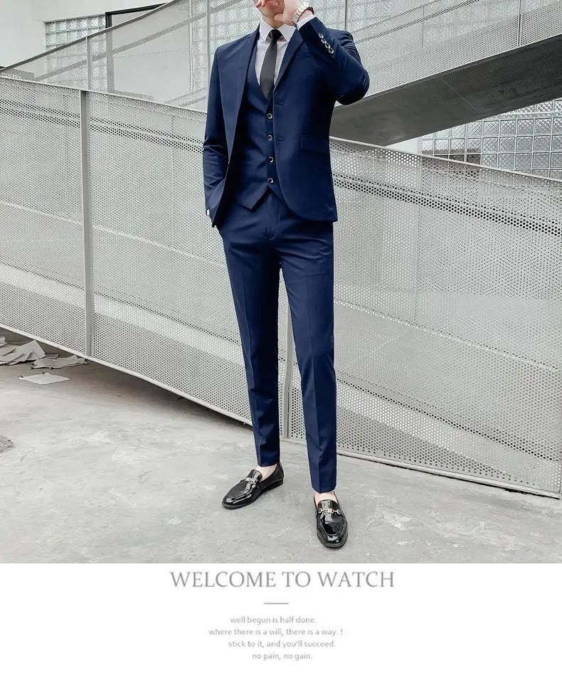 Suit S-7XL (Blazer+ Waistcoat + Trousers) Men's Fashion Business Dinner Gentleman Slim British-style Evening Dress Group Suit