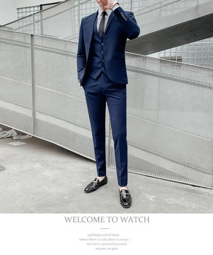 Suit S-7XL (Blazer+ Waistcoat + Trousers) Men's Fashion Business Dinner Gentleman Slim British-style Evening Dress Group Suit