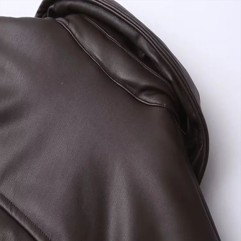 2025 Fall Winter Faux Leather Jacket for Women Oversized Streetwear Cotton Padded Parkas Short Bomber Coat Warm