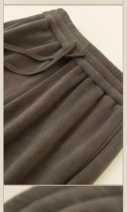 Double-Sided Zippered Fleece Pants For Men Thickened Winter Warm Sweatpants Casual Loose Fit Outerwear Trousers