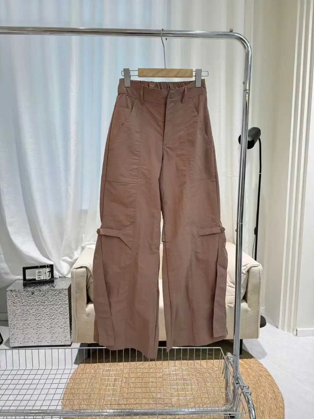 Sports Wide Leg Cargo Pants Women Elastic Waist Loose Solid Color Workwear Pants High Waist Fitness Women's Trousers Sportswear