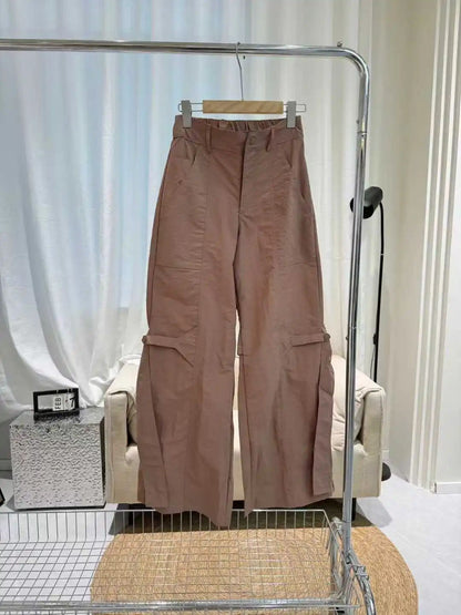 Sports Wide Leg Cargo Pants Women Elastic Waist Loose Solid Color Workwear Pants High Waist Fitness Women's Trousers Sportswear