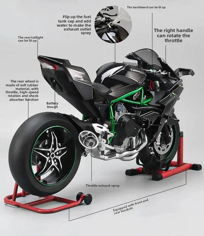 Spray 1:6 para Moto Kawasaki Racing Ninja 500 H2R Simulação de Som e Luz Coleção Infantil de Valor para Presente Exposição Presentes de Natal