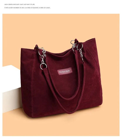 European American Autumn Winter Large Capacity Suede Women's Bag, Vintage Handbags Women Shoulder Bag, Retro Faux Suede Tote Bag