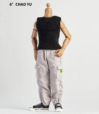 1/12 Scale Male Casual Zippered Hoodie Vest Pants Clothes Set Loose Short Sleeves T-Shirt Shorts Fit 6" Action Figures Body Doll