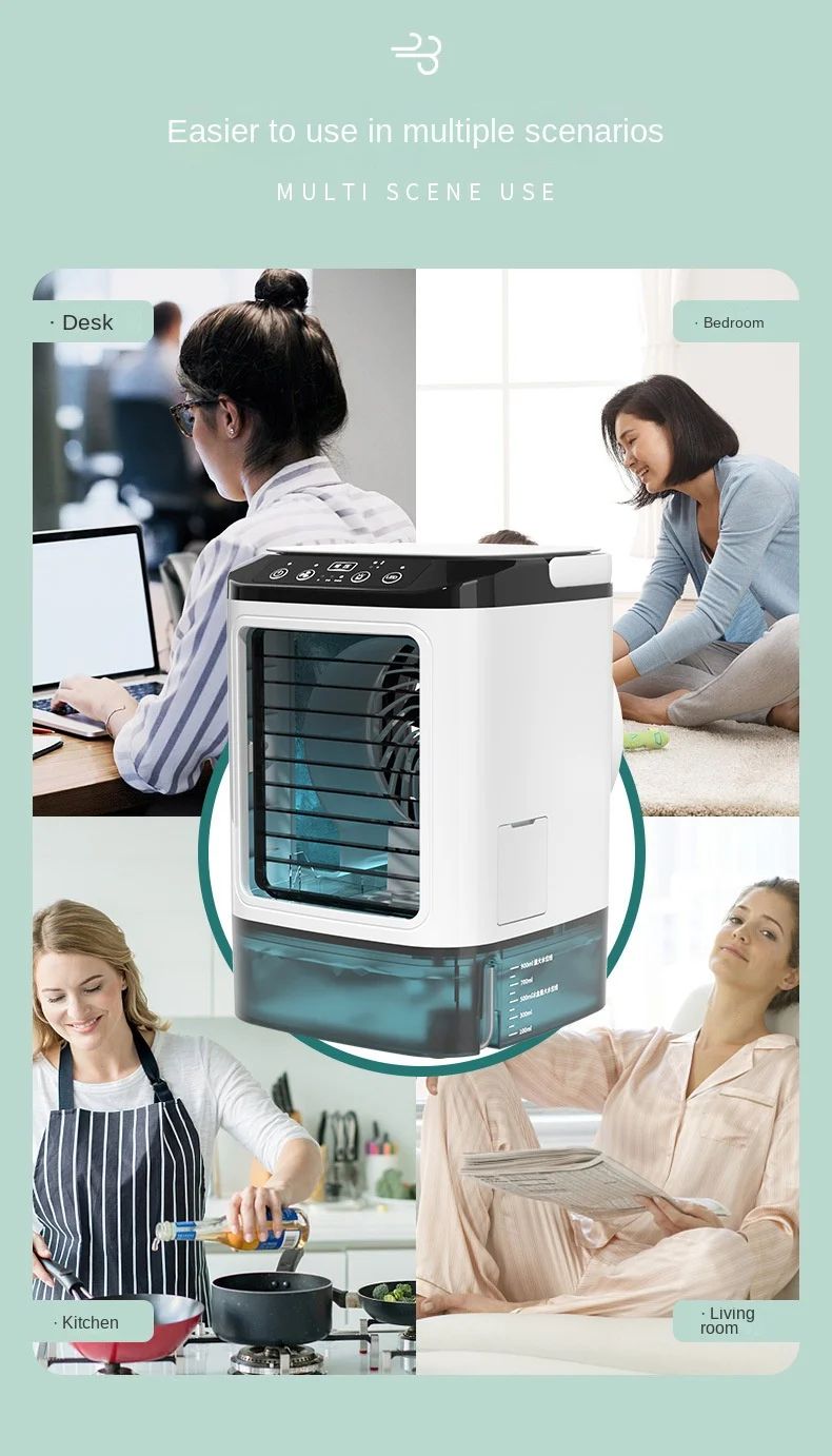 Ar Condicionado de Mesa Portátil Ventilador Pulverizador Duplo Atomização Ultrassônica 3 Velocidades Mudo Refrigerador de Ar Luz Noturna Ventilador Elétrico para Casa