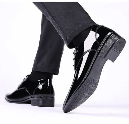 Luxury Business Oxford Leather Shoes Men Breathable Patent Leather Formal Shoes Plus Size Man Office Wedding Flats Male Black