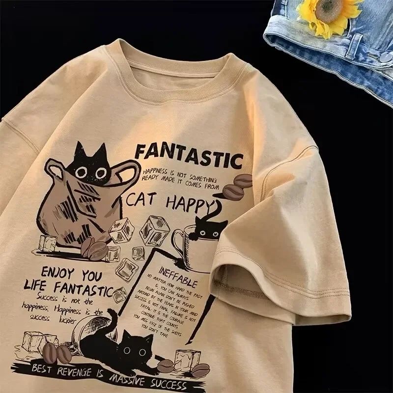 M-8XL 2025 New Summer Korean Style Fun Cartoon Print T-shirt Man Women Unisex Oversized Plus Size Tshirt Trendy Tees