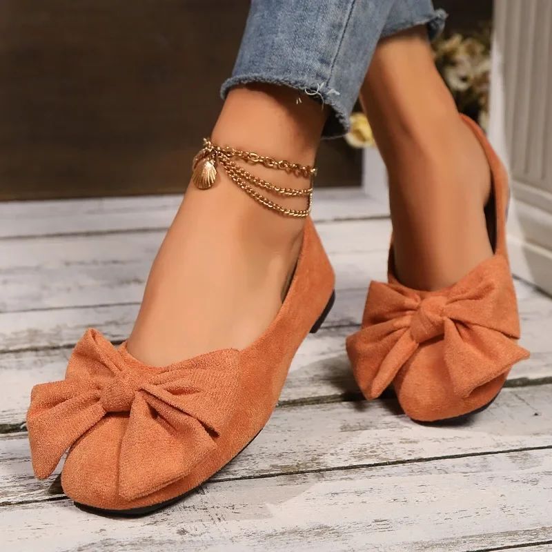 Women's Flat Shoes 2025 Hot Sale Ladies Slip on Flats Outdoor Women Round Toe Bow Tie Soft Bottom Plus Size Shallow Shoes Female