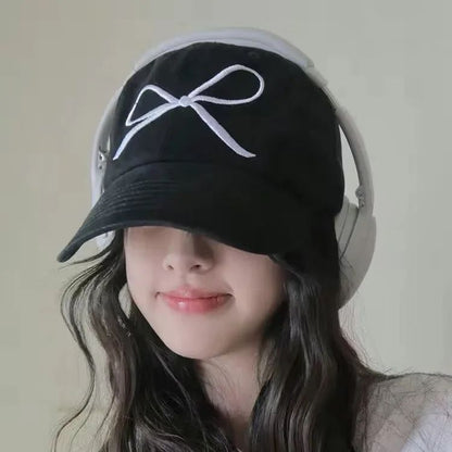 Fashion Sweet Bowknot Embroidery Baseball Hat For Women Solid Color Girl Peaked Cap Outdoor Soft Cotton Snapback Sun Visors Hat