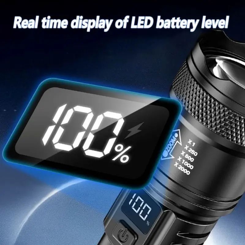 Rechargeable LED Flashlights Zoomable Torch with 18650 Battery 7Modes Waterproof High Power Hand LightFor Outdoor Camping Hiking