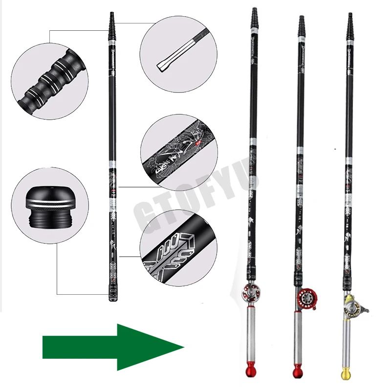 Conjunto Ultraleve de Vara de Pesca e Carretilha Oca de Múltiplas Posições de Alto Carbono Variável 4.5-10M Super Rígida para Rio