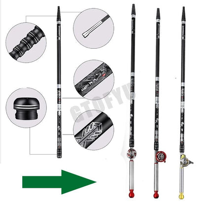 Conjunto Ultraleve de Vara de Pesca e Carretilha Oca de Múltiplas Posições de Alto Carbono Variável 4.5-10M Super Rígida para Rio