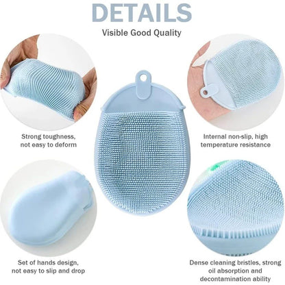 1 unidade de escova de massagem de silicone com gancho macio, esfoliante, luvas de banho, escova de limpeza para bebês, esfoliante de banho, removedor de bolhas