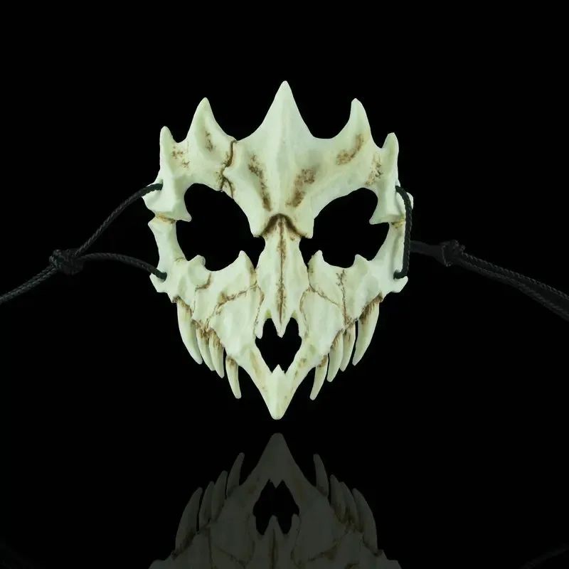 Party Skull Mask Long Teeth Demon Skeleton Half Face Mask Wolf Dragon Tiger Houjuu Nue Mask Cosplay Halloween Costume Props
