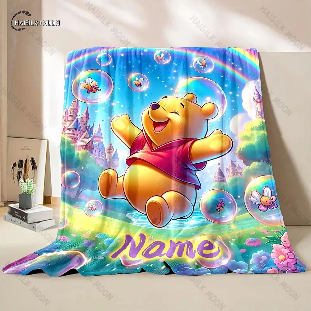 1PC Custom Name Winnie The Pooh Printed Blanket, All-Season Multi-Use for Nap, Camping, Travel, Car ,sofa Machine Washable