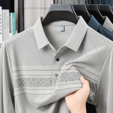 TFETTERS Elegant T Shirt for Man 2025 Spring Autumn Tops Long Sleeve Turn Down Collar Graphic Smart Casual T-shirt for Men